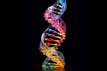 Poster -  An abstract sculpture of a DNA double helix, with smooth curves and intricate twists, inviting viewers to contemplate the elegance Generative AI technology.