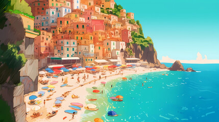 Wall Mural - Morning view of the small town of Amalfi on the Mediterranean coast, Italy