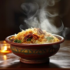 delicious biryani in a traditional bowl