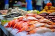 Local fish market on street. AI Generated