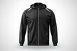 © Ash - Black sport windproof jacket front view on white background mockup template, generative AI