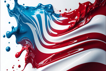 Creative style American flag by paint in fluid art style. United State flag with grunge texture as wave. Happy Independence Day. Generative AI.