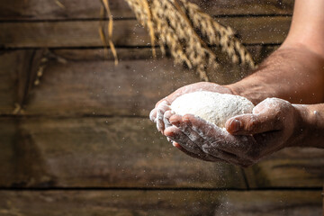 Wall Mural - Kneading the Dough, hands making dough for pizza or bread