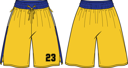 Wall Mural - Basketball Shorts jersey design flat sketch Illustration, wide leg boxing shorts concept with front and back view. oversize active wear shorts design.