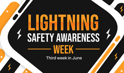 Wall Mural - Lightning Safety Awareness Week background with thunder illustration and colorful typography in the center. Safety from Lightning Awareness concept backdrop