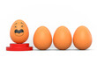 © boule1301 - Farm brown egg on podium and crowd of eggs standing in line on white background