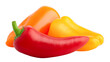 © grey - Three mini sweet peppers, red, yellow, orange, isolated on a white background