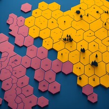 Photo Of A Geometric Pattern Of Yellow And Pink Hexagons On A Blue Background Created With Generative AI Technology