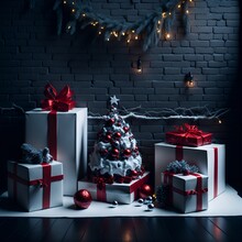 Photo Of A Festive Pile Of Gifts Under A Decorated Christmas Tree Created With Generative AI Technology