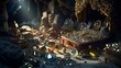 © roei - hidden treasure in a mysterious cave. generative AI illustration.