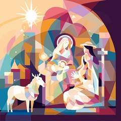 Wall Mural - Jesus nativity scene abstract, watercolor, and vector illustrations