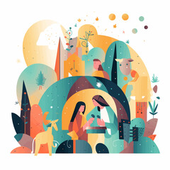 Poster - Jesus nativity scene abstract, watercolor, and vector illustrations