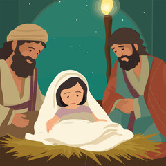 Jesus nativity scene abstract, watercolor, and vector illustrations