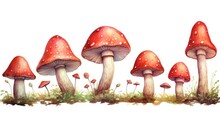 Watercolor Mushrooms Isolated On A White Background. Generative AI