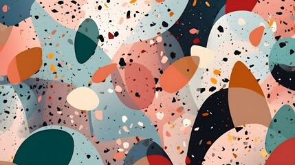 Wall Mural - Abstract contemporary retro color, trendy colorful terrazzo texture background and pattern. Artistic digital art element design. Generative AI technology.