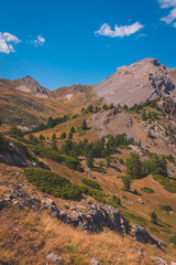 Wall Mural - A picturesque landscape of the French Alps mountains on a hike from Chalets de Clapeyto to Col du Cros