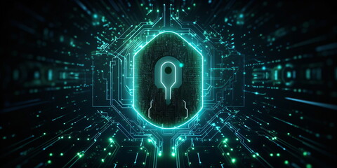 Wall Mural - Cyber security concept with closed padlock on circuit board background created with AI 