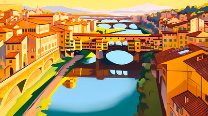 Illustration of beautiful view of Florence, Italy