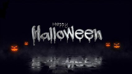 Wall Mural - happy halloween metallic disintegration features a metallic happy halloween text on a reflective sur