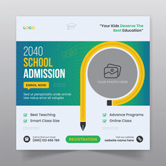 school admission social media post and back to school promotion web banner template