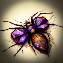 Black Widow Spider Wearing Bow Tie Purple Intricate Motif - Created With Generative AI