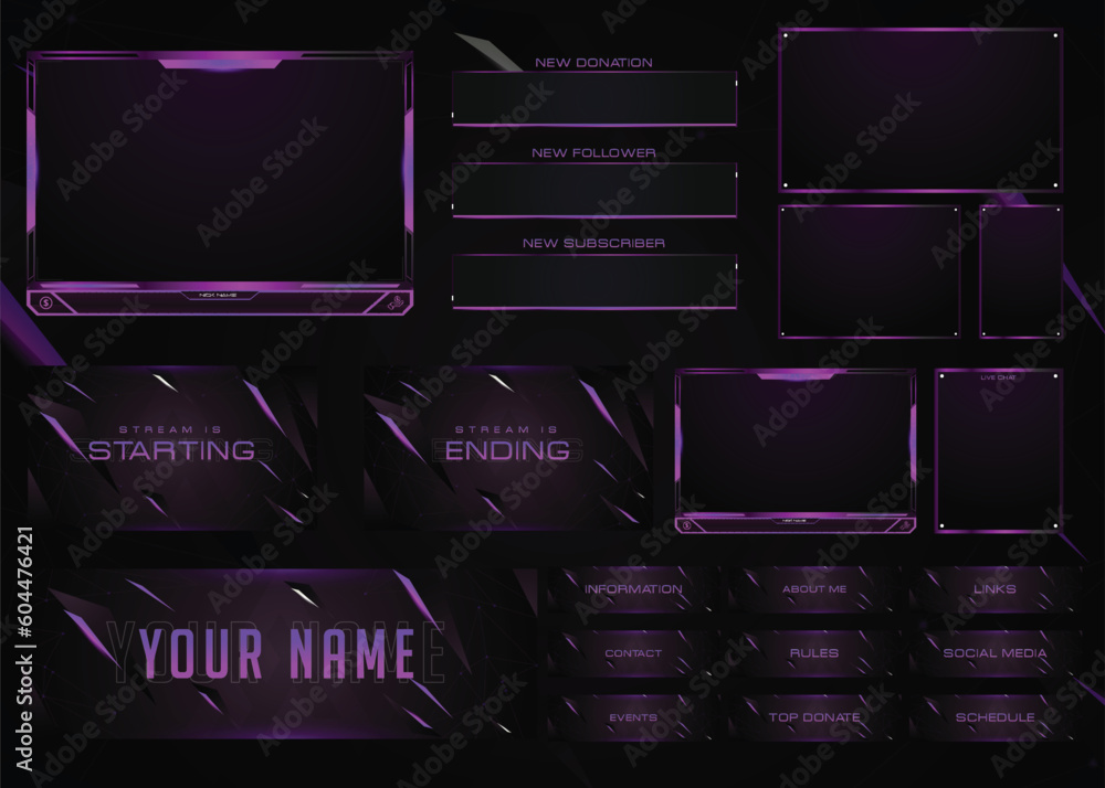 Twitch Overlay Live Stream template set Stock Vector | Adobe Stock