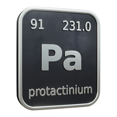Wall Mural - Three-dimensional icon of the chemical element of Protactinium isolated on transparent background. 3D rendering