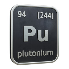 Wall Mural - Three-dimensional icon of the chemical element of Plutonium isolated on transparent background. 3D rendering