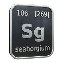 Wall Mural - Three-dimensional icon of the chemical element of Seaborgium isolated on transparent background. 3D rendering