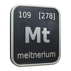 Wall Mural - Three-dimensional icon of the chemical element of Meitnerium isolated on transparent background. 3D rendering