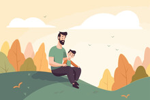 Father And Son Playing In The Park Copy Space Banner, Fathers Day, Children's Day Banner With Copy Space, Cute Kid And Father Enjoying In The Park