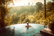 © Trinette Reed - Woman on vacation in pool at luxury spa in Bali. Generative AI.