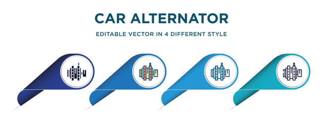Wall Mural - car alternator icon in 4 different styles such as filled, color, glyph, colorful, lineal color. set of vector for web, mobile, ui