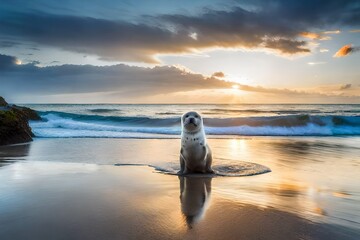 Sticker - A friendly seal waving from the shore