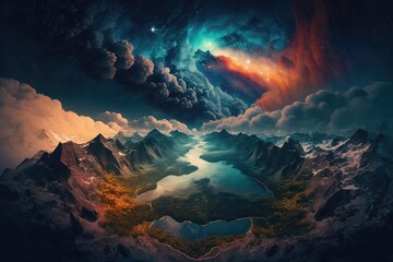 Wall Mural - mountain landscape at night with star in the sky. distinct generative ai image.