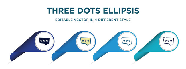 three dots ellipsis icon in 4 different styles such as filled, color, glyph, colorful, lineal color. set of vector for web, mobile, ui