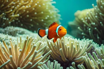 a colorful clownfish swimming among the anemones - generative ai technology