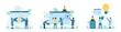 Program code development and test set vector illustration. Cartoon tiny people look through magnifying glass at bug and errors in software, programmers and testers develop quality of applications