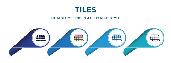 tiles icon in 4 different styles such as filled, color, glyph, colorful, lineal color. set of vector for web, mobile, ui