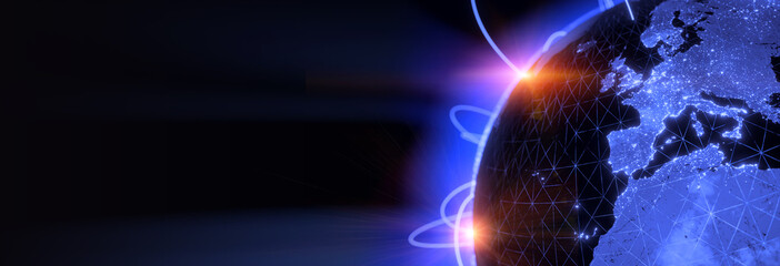 Wall Mural - Globalization and communication concept. Earth and luminous rays. 3d rendering