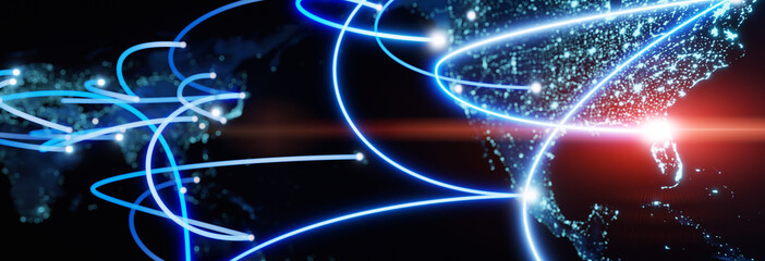 Wall Mural - Globalization and communication concept. Earth and luminous rays. 3d rendering