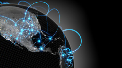 Wall Mural - Globalization and communication concept. Earth and luminous rays. 3d rendering