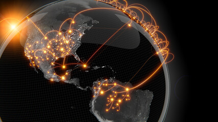 Wall Mural - Globalization and communication concept. Earth and luminous rays. 3d rendering