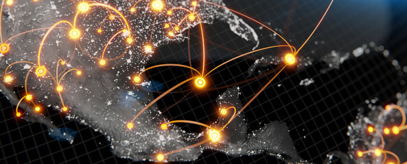 Wall Mural - Globalization and communication concept. Earth and luminous rays. 3d rendering