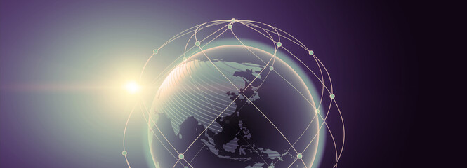 Wall Mural - Globalization and communication concept. Earth and luminous rays. 3d rendering