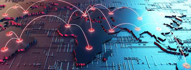Wall Mural - Globalization and communication concept. Earth and luminous rays. 3d rendering