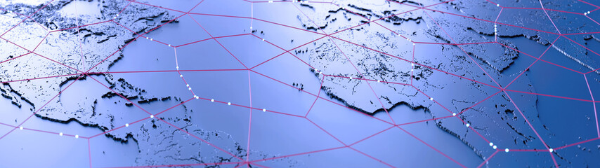 Wall Mural - Globalization and communication concept. Earth and luminous rays. 3d rendering