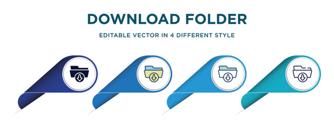 Poster - download folder icon in 4 different styles such as filled, color, glyph, colorful, lineal color. set of vector for web, mobile, ui