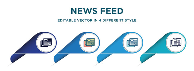 news feed icon in 4 different styles such as filled, color, glyph, colorful, lineal color. set of vector for web, mobile, ui