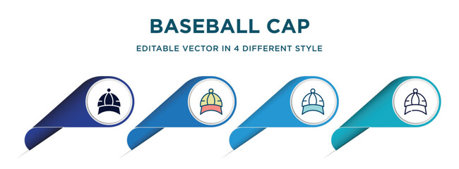 Wall Mural - baseball cap icon in 4 different styles such as filled, color, glyph, colorful, lineal color. set of vector for web, mobile, ui